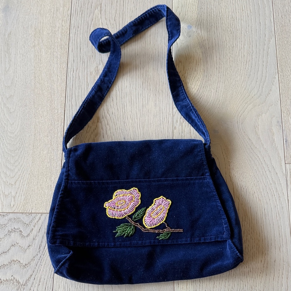 Floral Embroidery Royal Blue Shoulder Bag